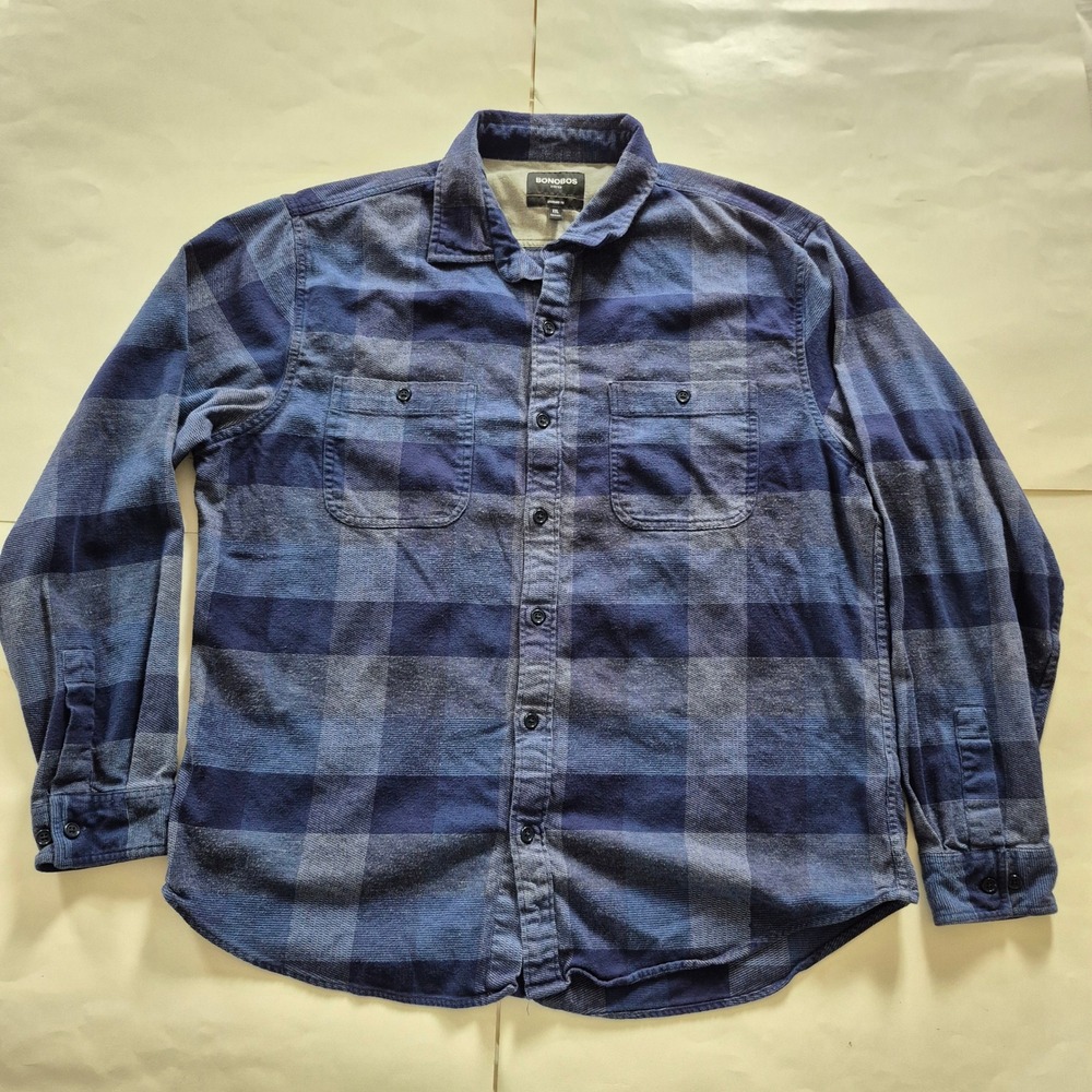 Bonobos Stretch Flannel Shirt XXL Blue Buffalo Plaid Standard Fit BSH01762D